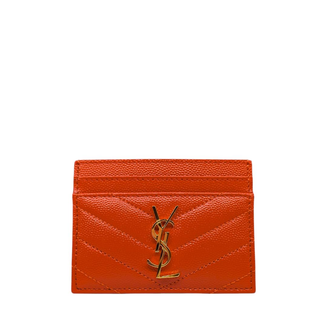Saint Laurent Orange Grain De Poudre Matelasse Chevron Card Holder