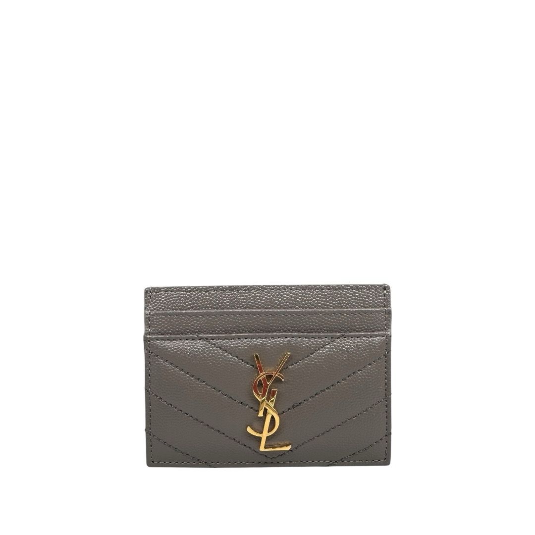 Saint Laurent Grey Grain De Poudre Matelasse Chevron Card Holder