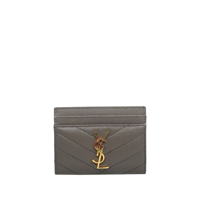 Saint Laurent Grey Grain De Poudre Matelasse Chevron Card Holder