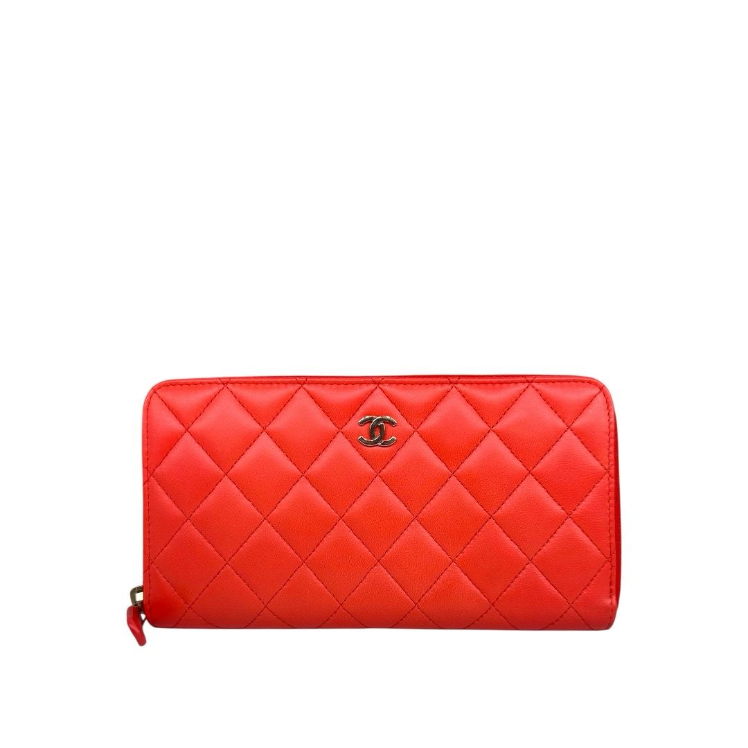 Chanel Lambskin Quilted Large Gusset Zip Around