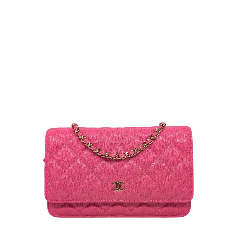 Chanel Pink Caviar Quilted Wallet on Chain