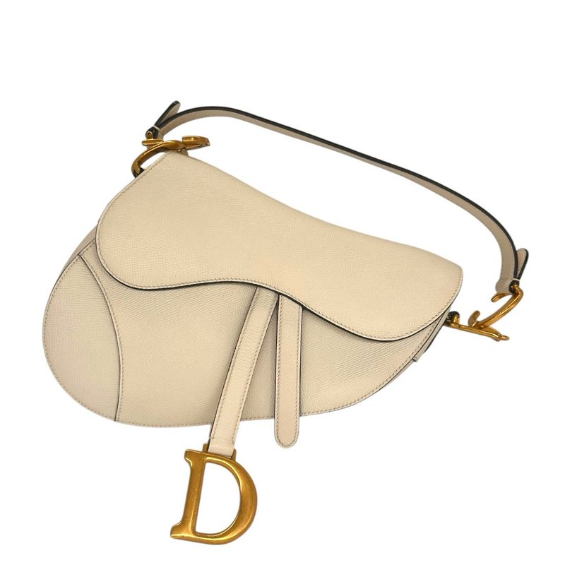 Christian Dior White Grained Calfskin Medium Saddle