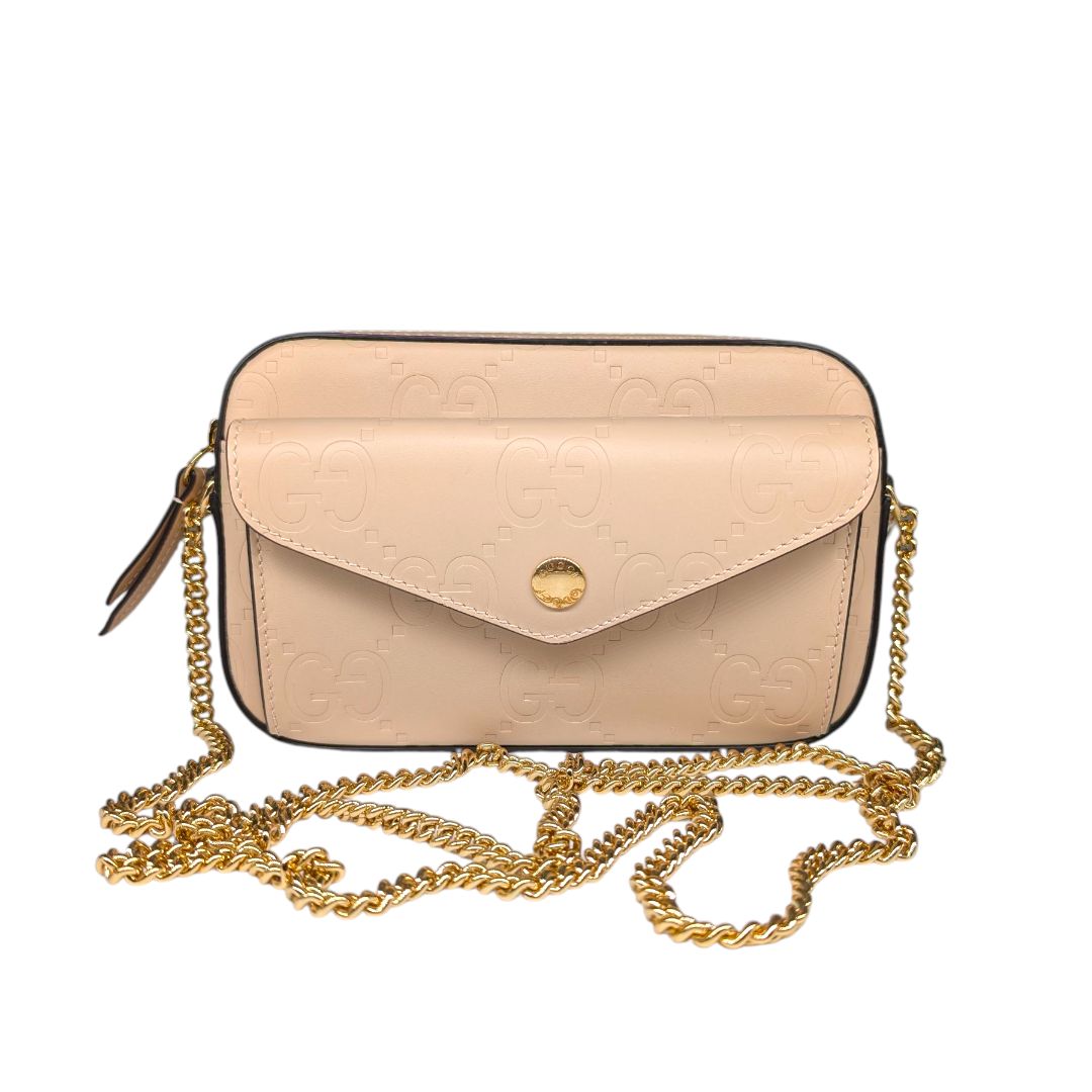 Gucci Calfskin GG Super Mini Debossed Chain Wallet