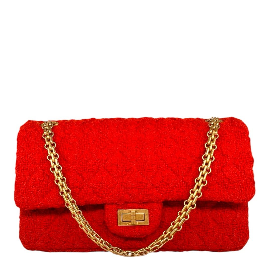 Chanel Red Wool Tweed Reissue 2.55 Double Flap Bag