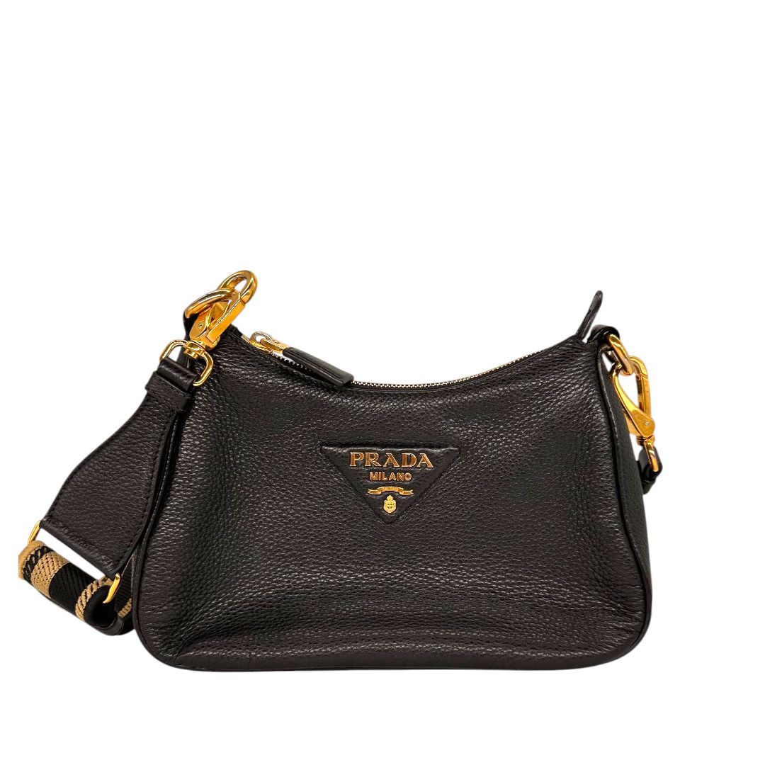 Prada Vitello Daino Soft Zippered Hobo Shoulder Bag