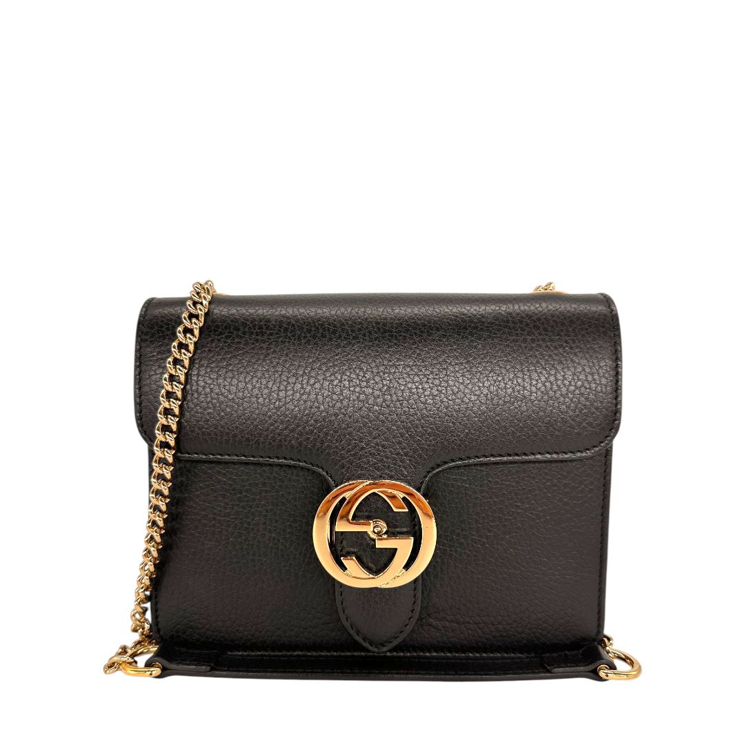 Gucci Black Dollar Calfskin Small Iterlocking G Shoulder Bag