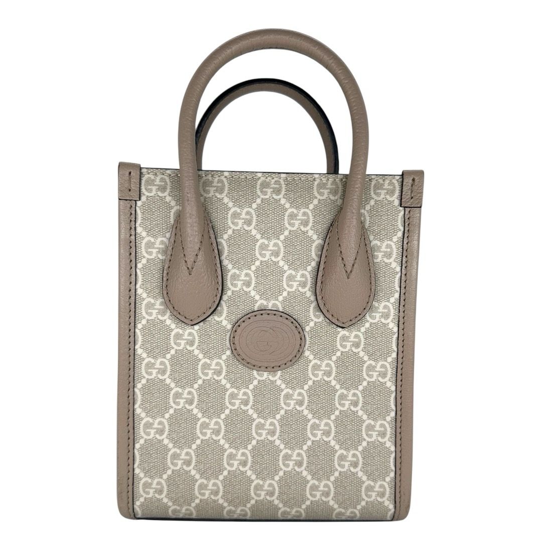 Gucci GG Supreme Monogram Textured Dollar Calfskin Mini Retro Interlocking G Tote