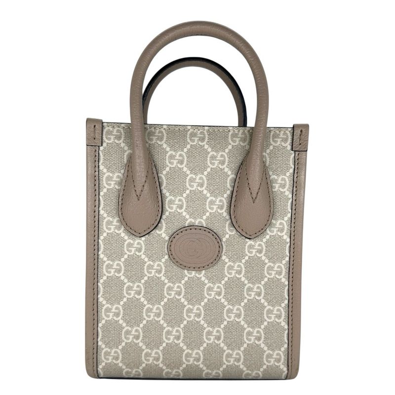 Gucci GG Supreme Monogram Textured Dollar Calfskin Mini Retro Interlocking G Tote
