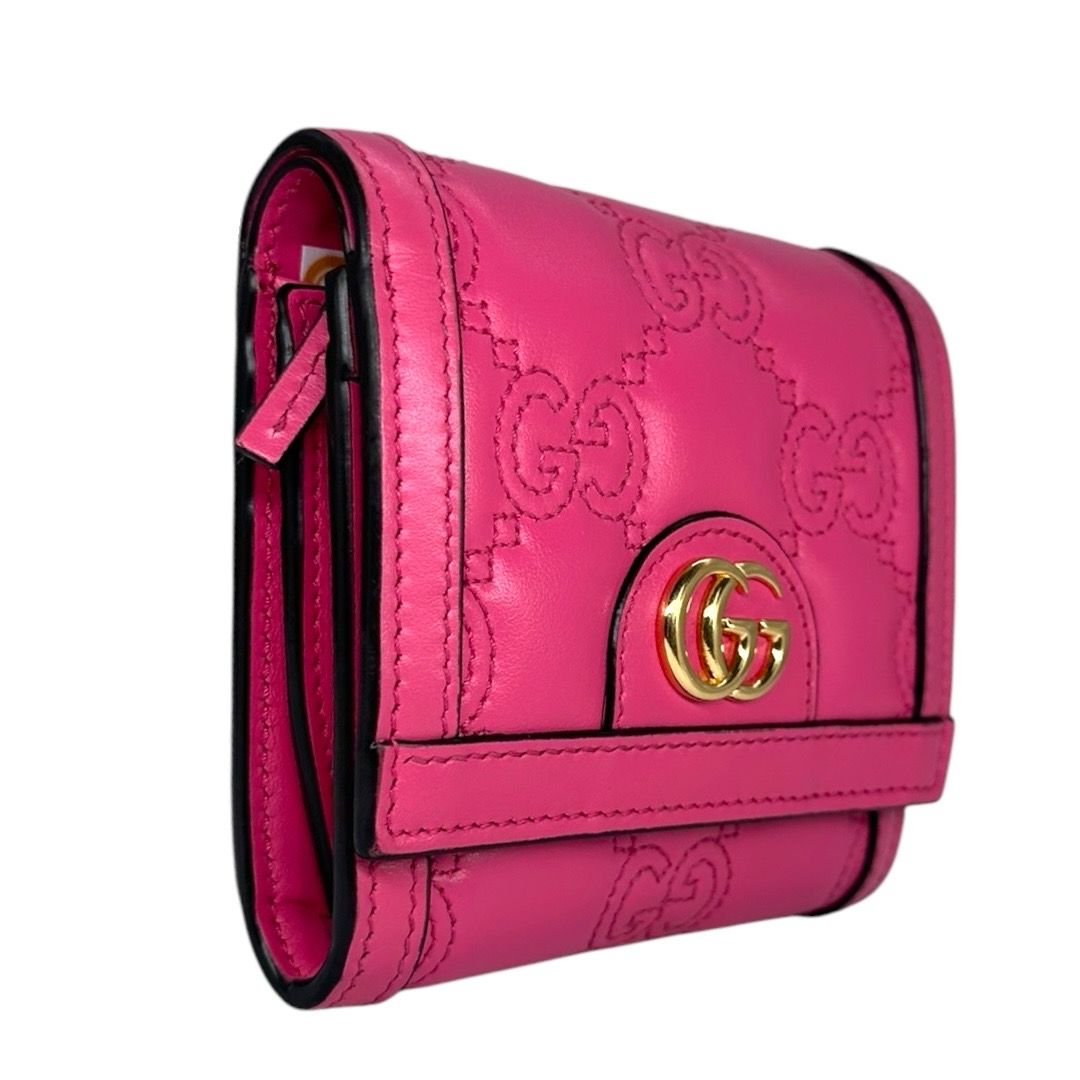 Gucci Calfskin Pink GG Matelasse Card Case Wallet