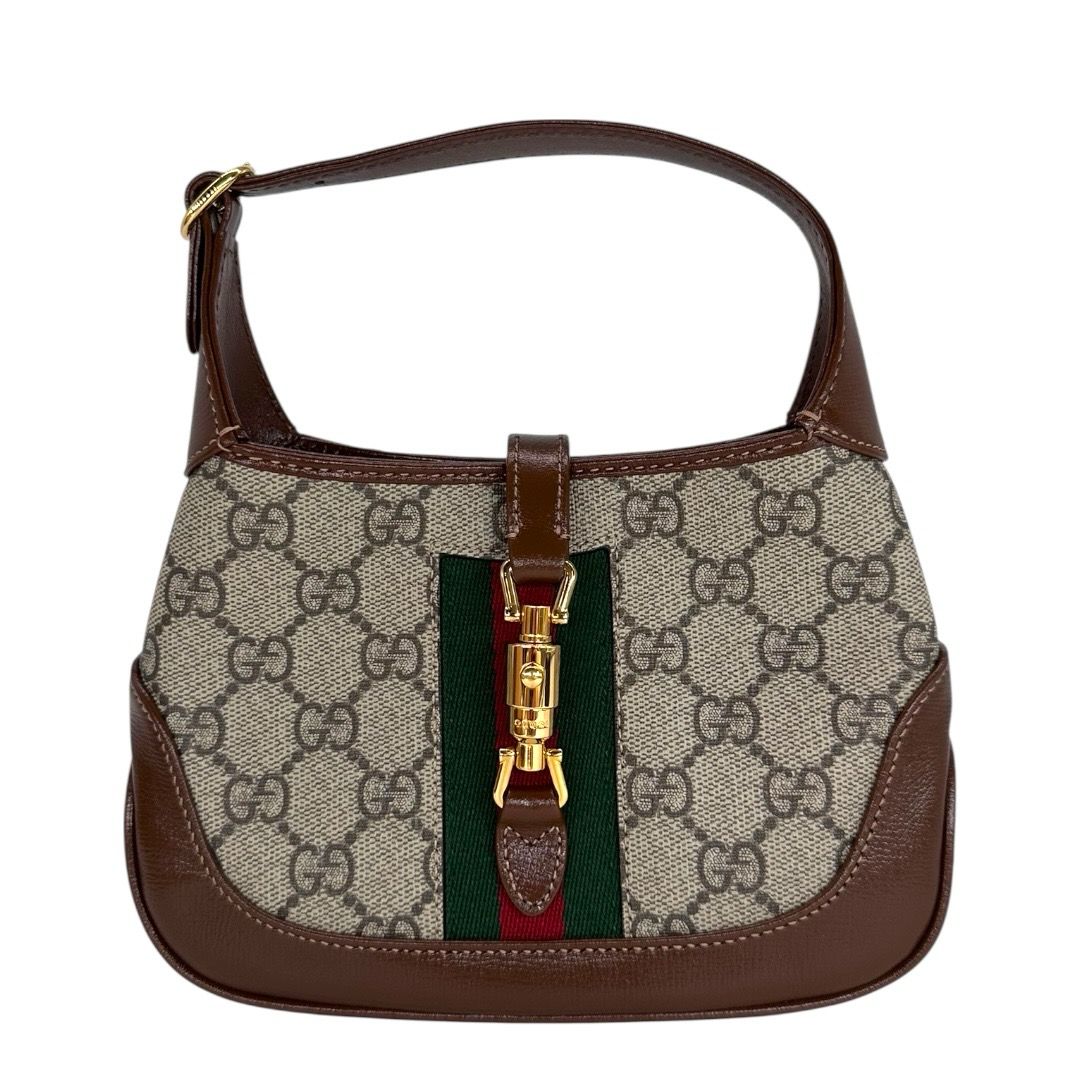 Gucci GG Supreme Monogram Azalea Calfskin Web Mini Jackie 1961 Hobo