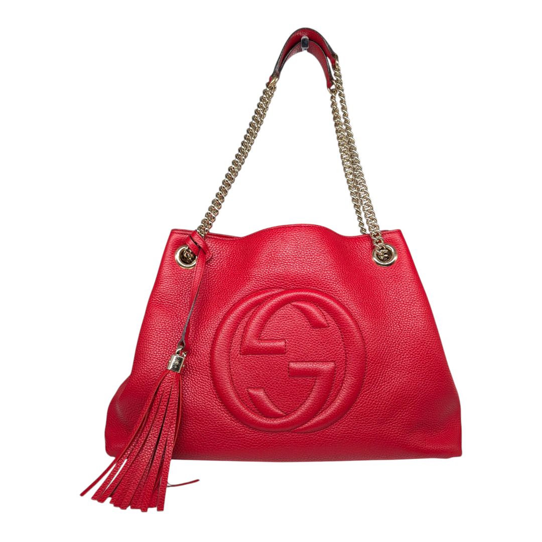 Gucci Red Pebbled Calfskin Medium Soho Chain Shoulder Bag