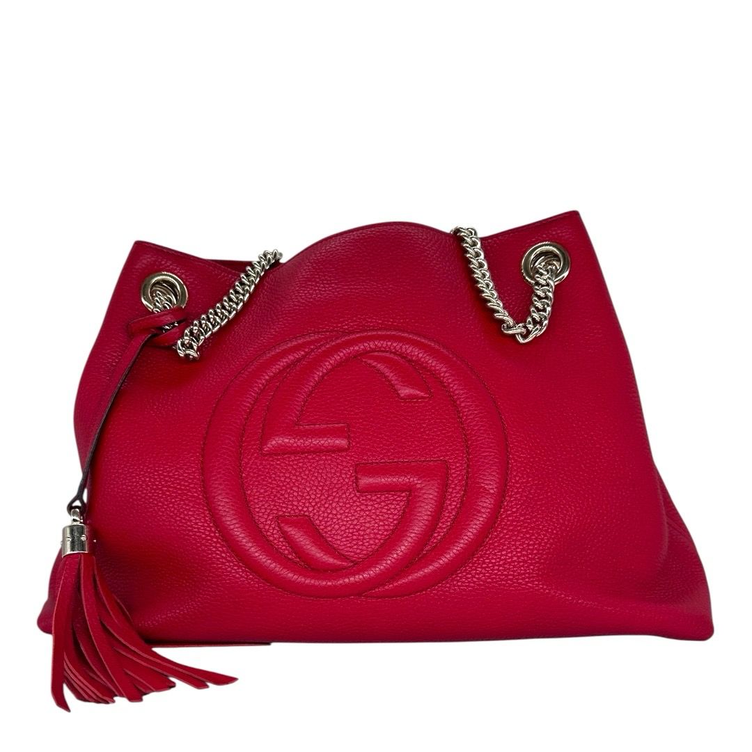 Gucci Red Pebbled Calfskin Medium Soho Chain Shoulder Bag