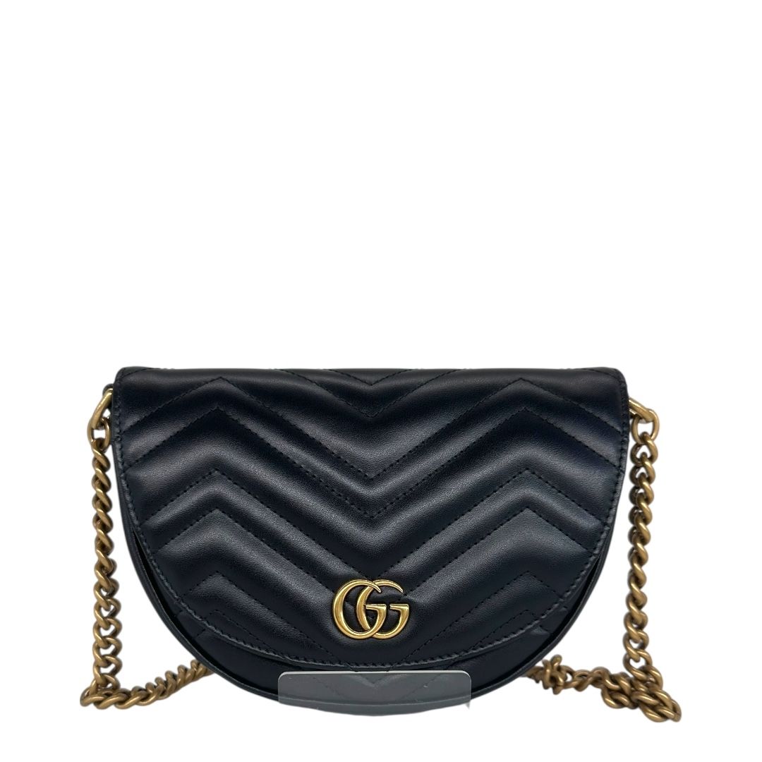Gucci Calfskin Matelasse Mini GG Marmont Chain Half Moon Crossbody
