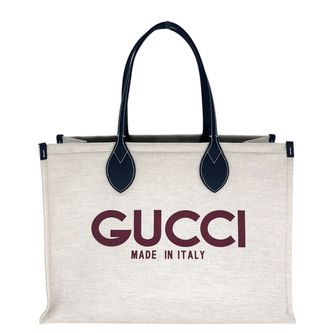 Gucci Canvas Calfskin Logo Print Large Tote