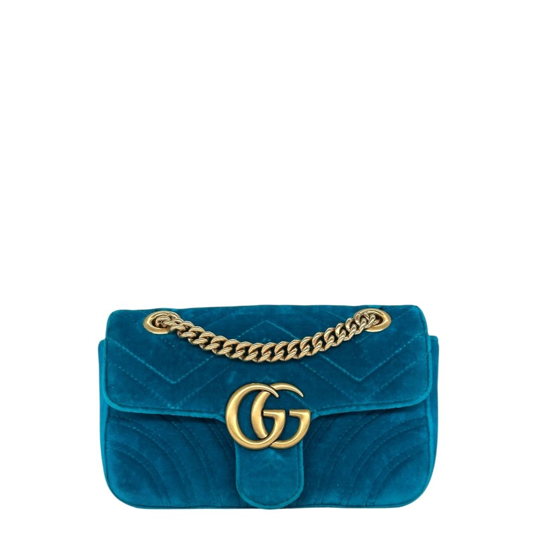 Gucci Velvet Matelasse Small GG Marmont Shoulder Bag