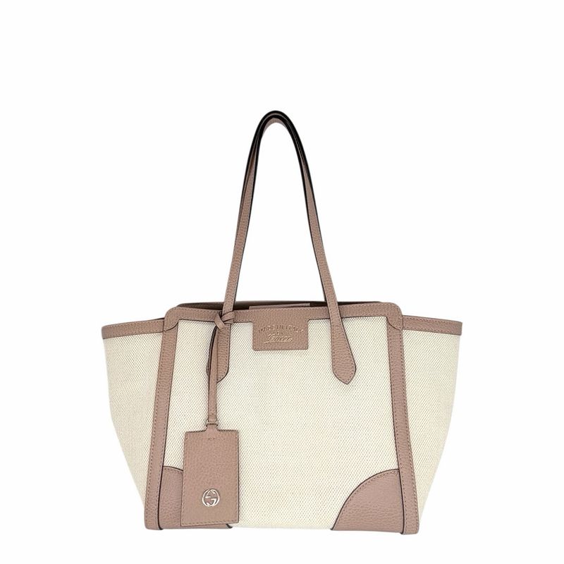 Gucci Linen Canvas Dollar Calfskin Small Swing Tote