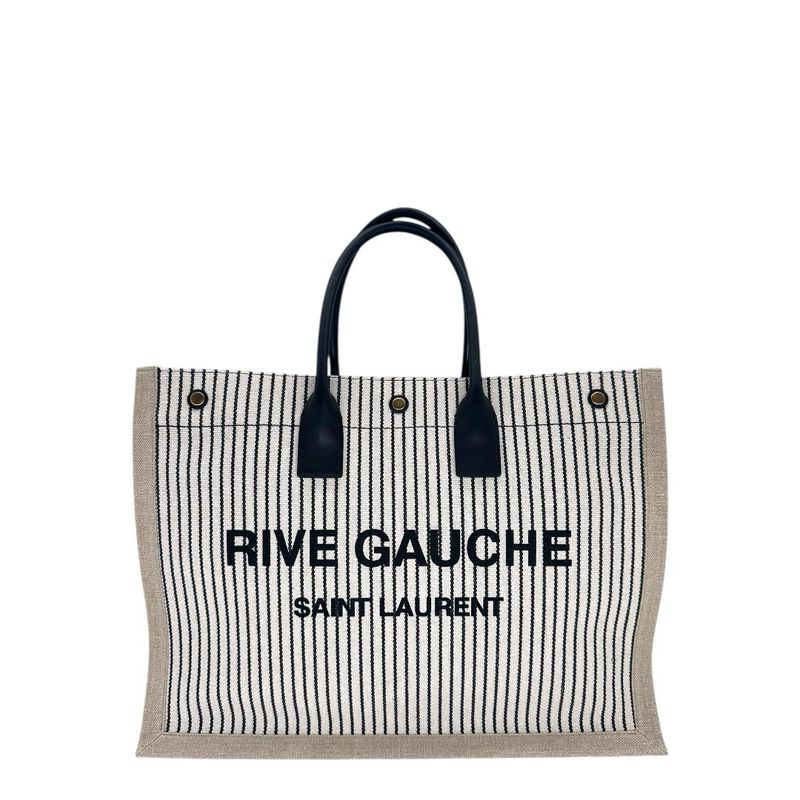 Saint Laurent Embroidered Cotton Linen Rive Gauche Noe Tote