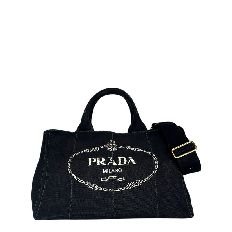 Prada Black Canapa Logo Tote