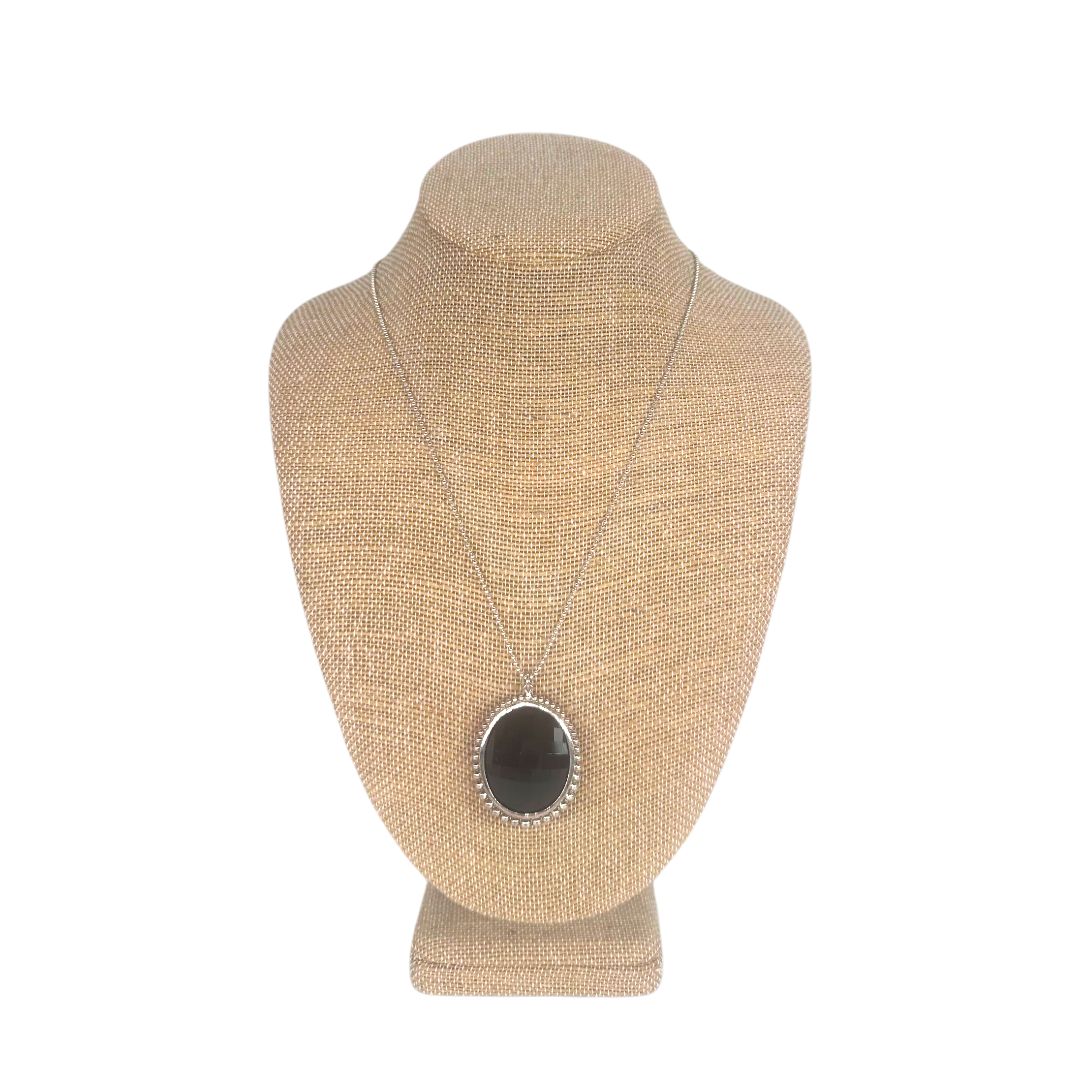 Tiffany &amp; Co. Sterling Silver Onyx Ziegfield Oval Pendant Necklace