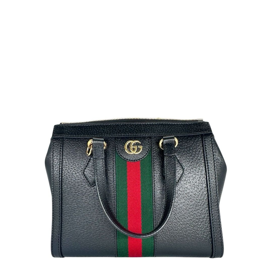 Gucci Textured Calfskin Black Web Small Ophidia Tote Bag