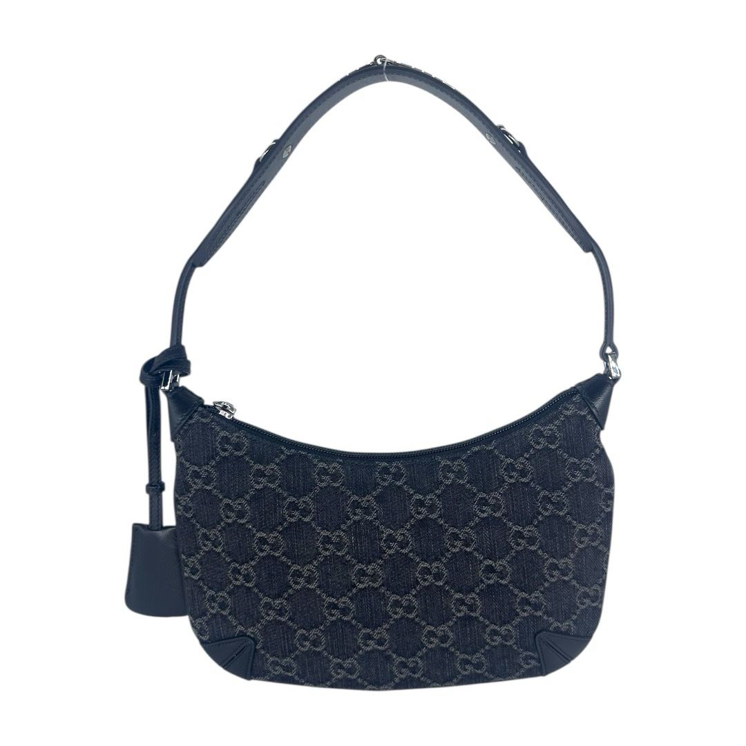 Gucci Jacquard Black Denim GG Monogram Horsebit Shoulder Bag