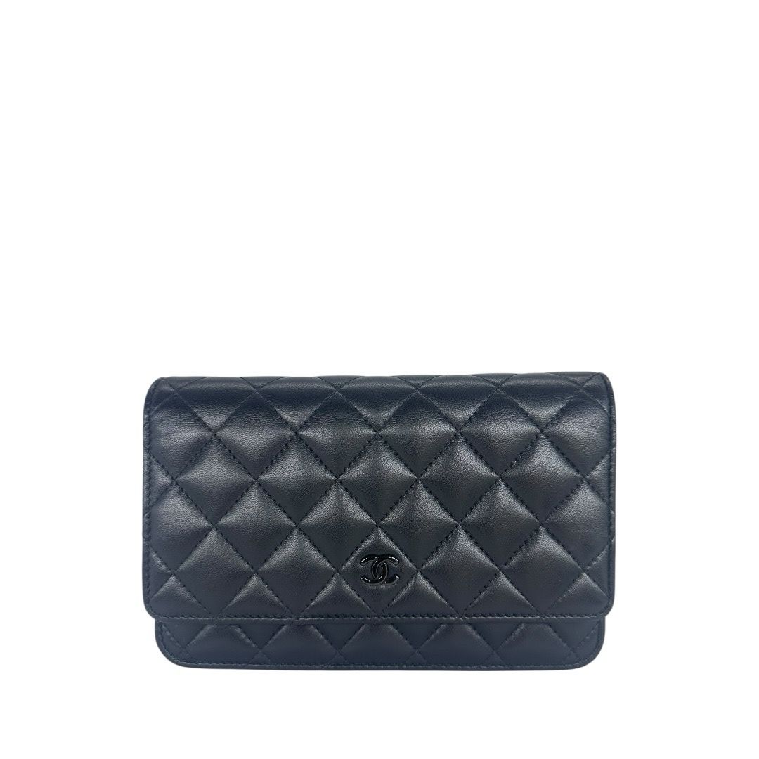Chanel So Black Lambskin Quilted Wallet On Chain