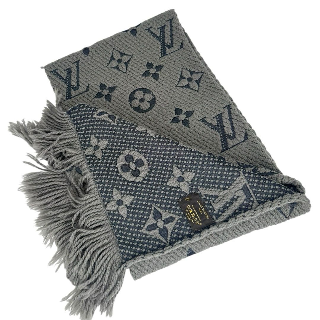Louis Vuitton Wool Silk Logomania Scarf Dark Grey