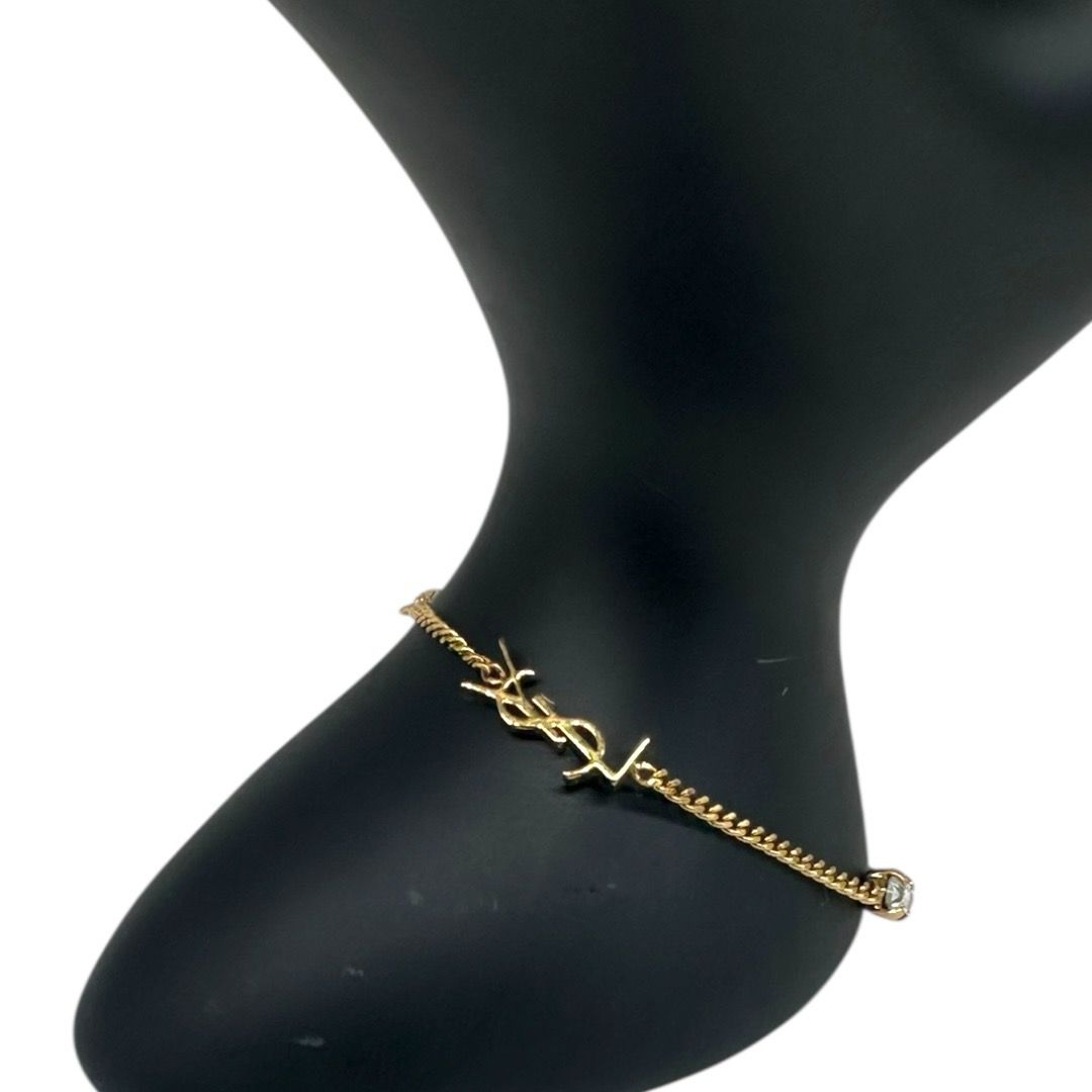 Saint Laurent Brass Crystal Cassandre Heart Charm Bracelet