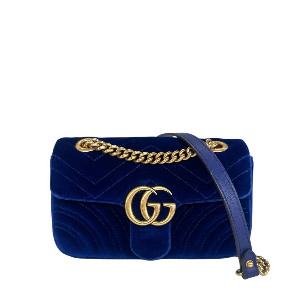 Joann Nagy DOWNPAYMENT Gucci Blue Velvet Matelasse GG Marmont Bag