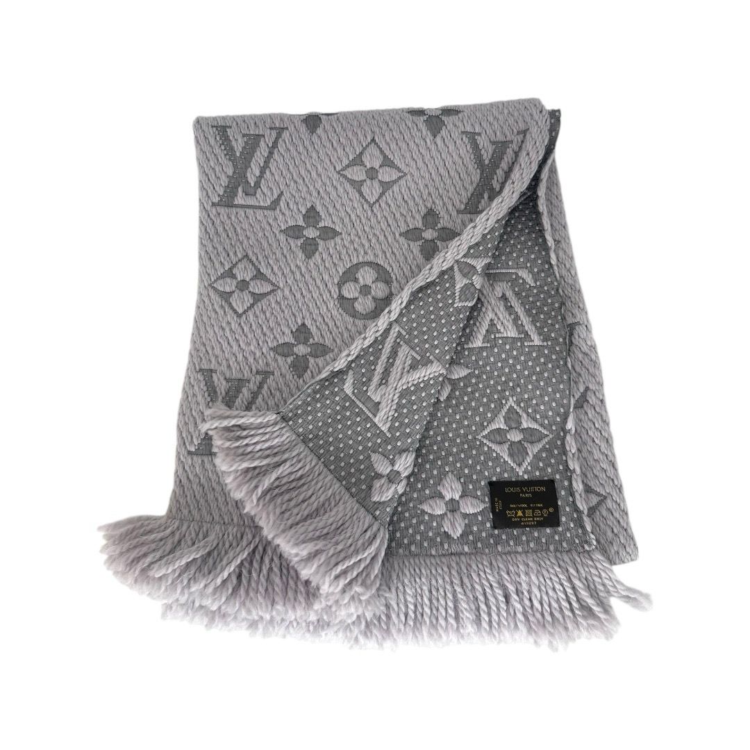 Louis Vuitton Wool Silk Logomania Scarf Light Grey