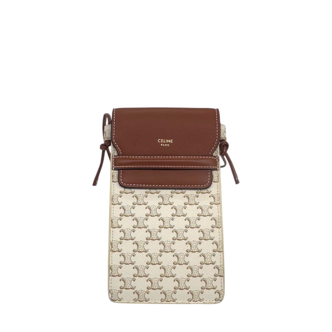 Celine Phone Pouch in Triomphe Canvas and Lambskin