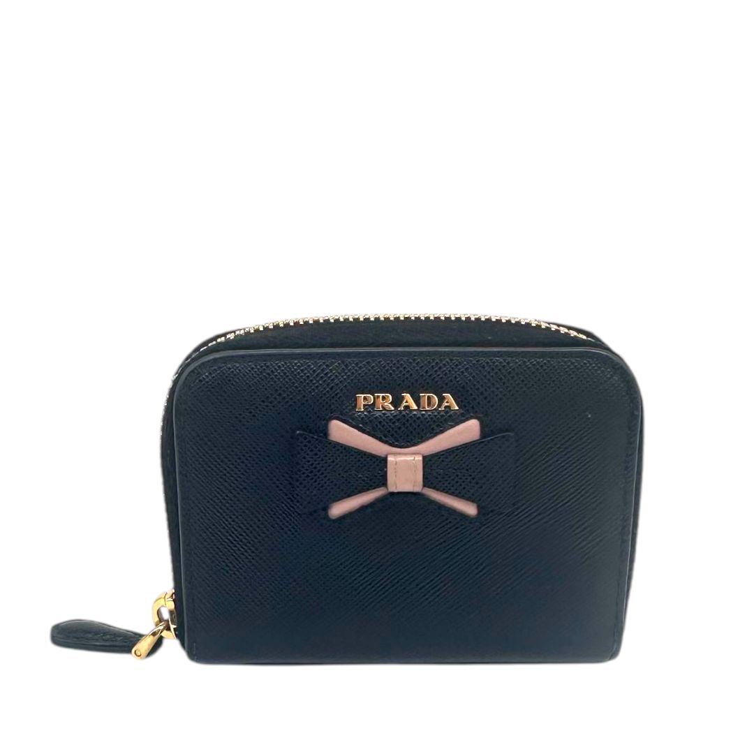 Prada Saffiano Coin Purse with Pink Bow