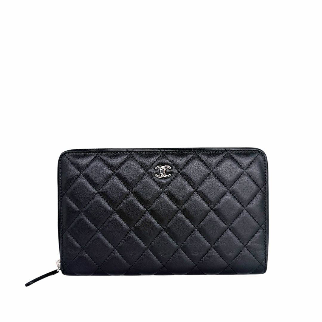 Chanel Lambskin Quilted Zip Around Organizer