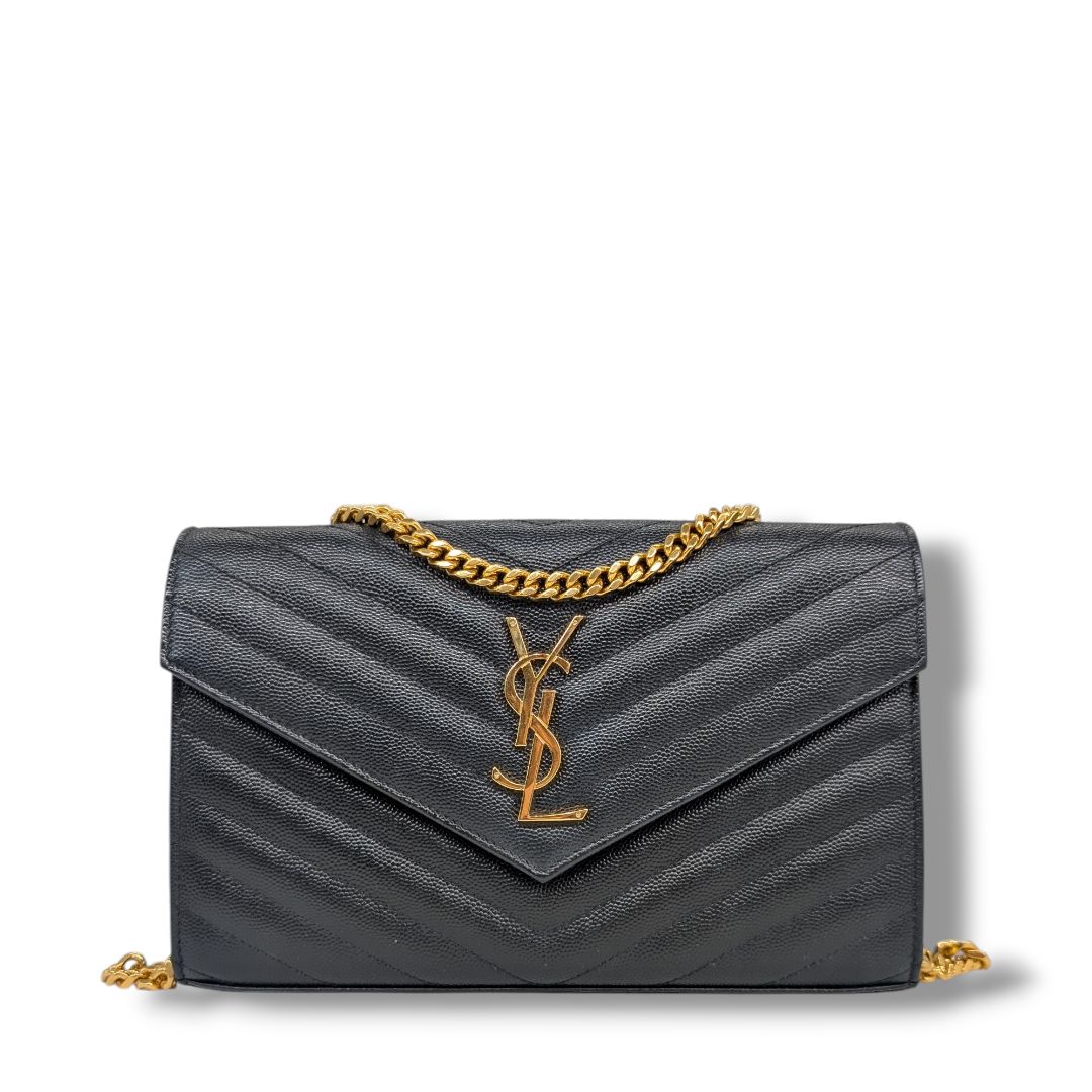 Saint Laurent Grain De Poudre Matelasse Chevron Monogram WOC