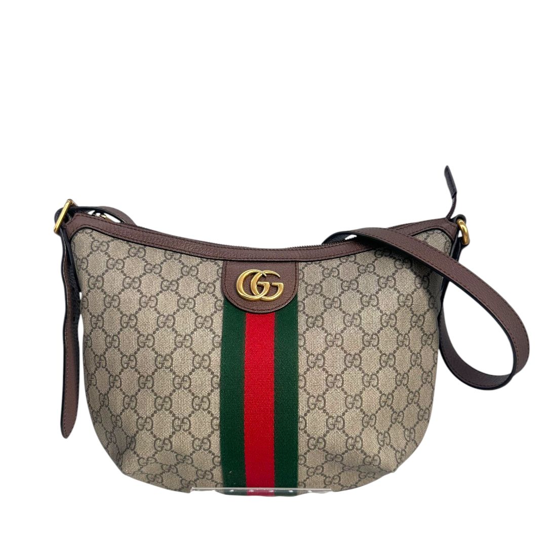 Gucci Supreme Monogram Web Small Ophidia Half Moon Hobo.