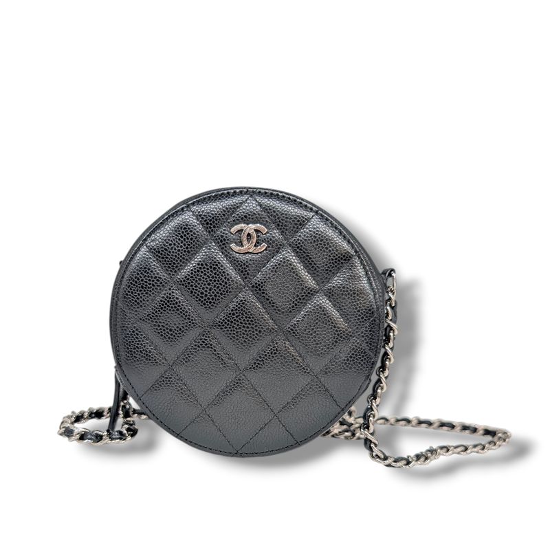 Chanel Caviar Quilted Round Clutch With Chain