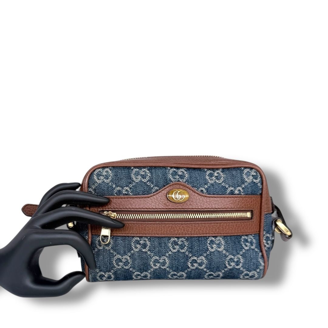 Gucci Denim GG Monogram Dollar Calfskin Mini Ophidia Shoulder Bag
