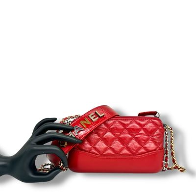 Chanel Red Aged Calfskin Gabrielle Double Zip Clutch On Chain
