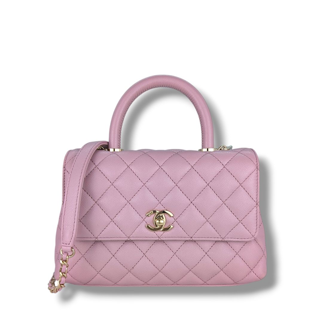 Chanel Quilted Mini Coco Chain Top Handle Flap Bag