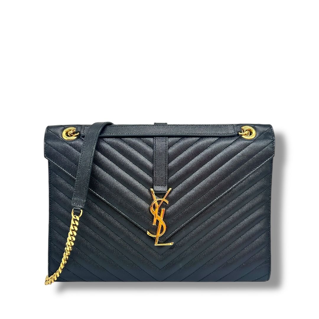Saint Laurent Grain De Poudre Matelasse Chevron Large Monogram Satchel.