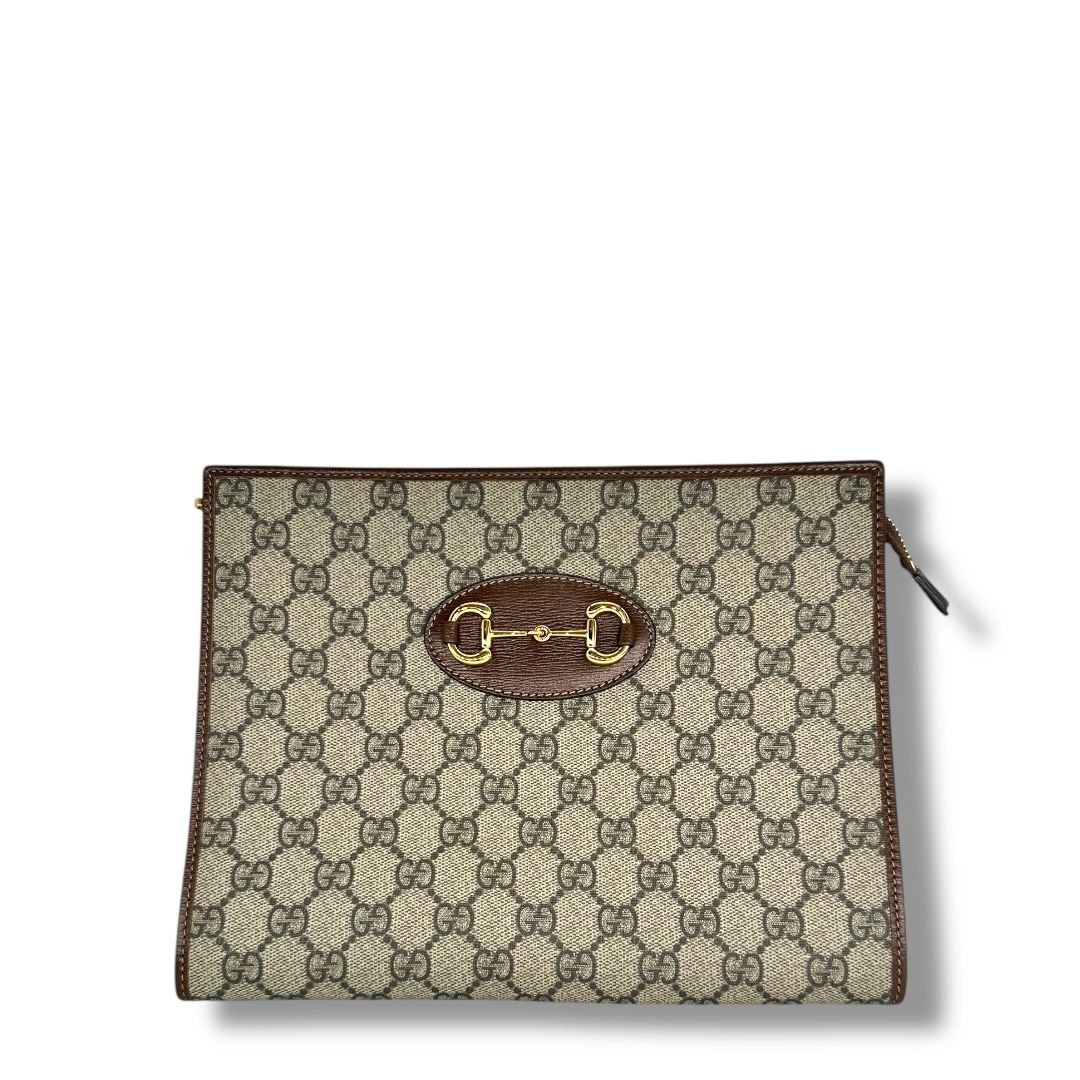 Gucci Beige GG Supreme 1955 Horsebit Pouch