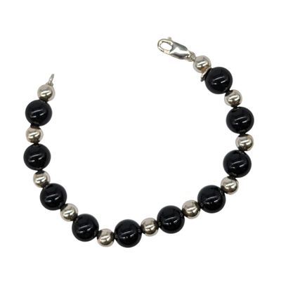 Tiffany &amp; Co Silver Onyx Ball Bead Bracelet Bangle Chain
