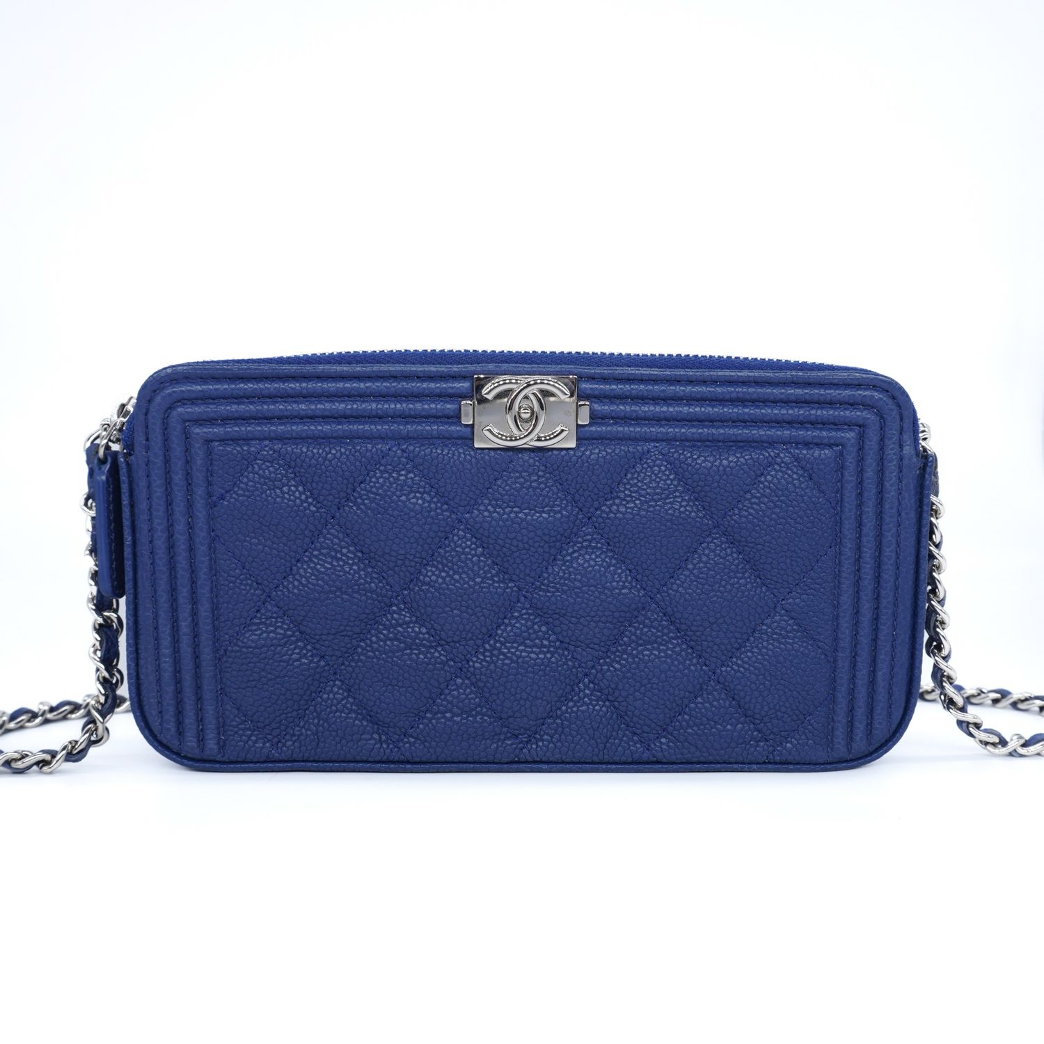Chanel Caviar Quilted Small Boy Clutch with Chain (Blue)