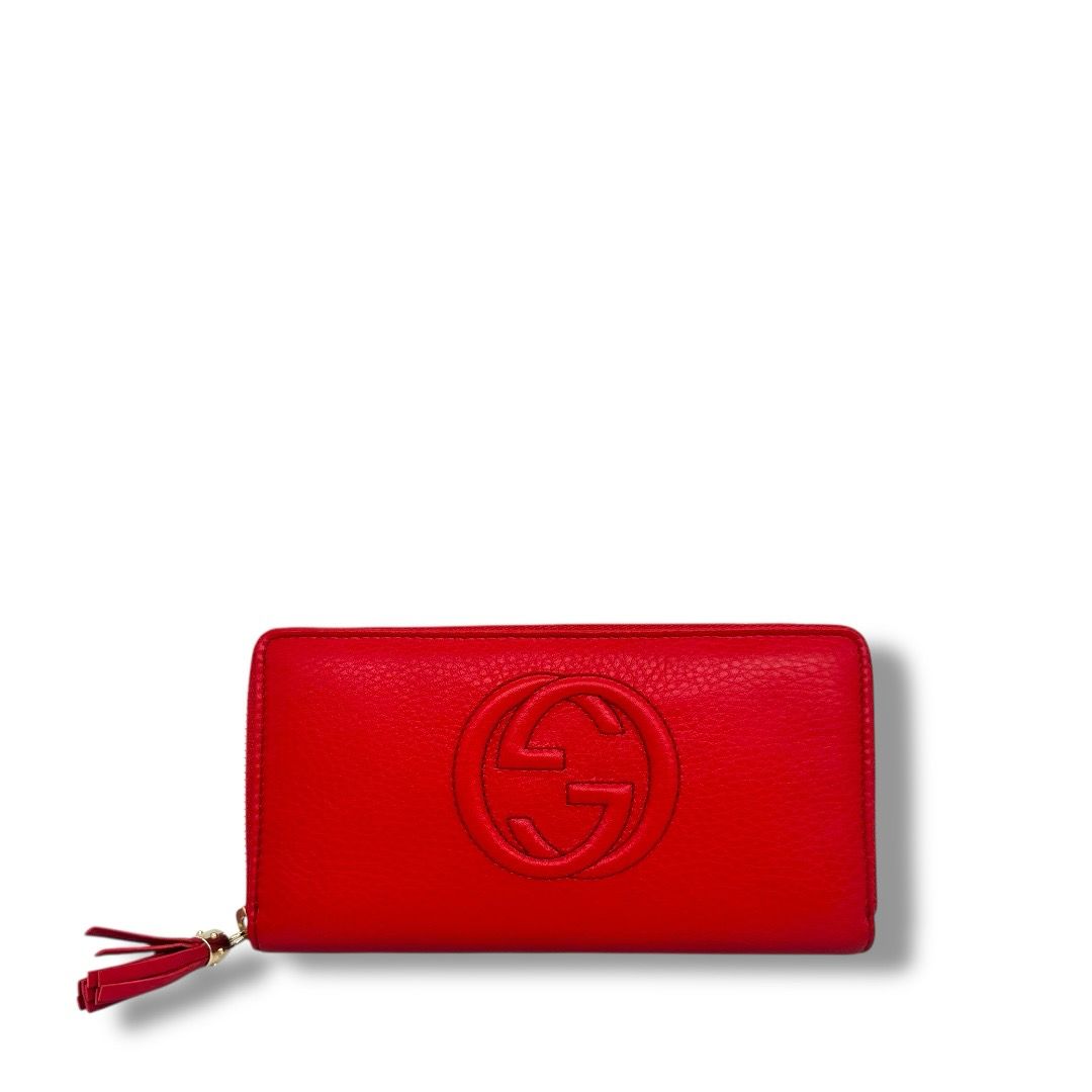 Gucci Red Pebbled Leather Soho Long Zippy Wallet