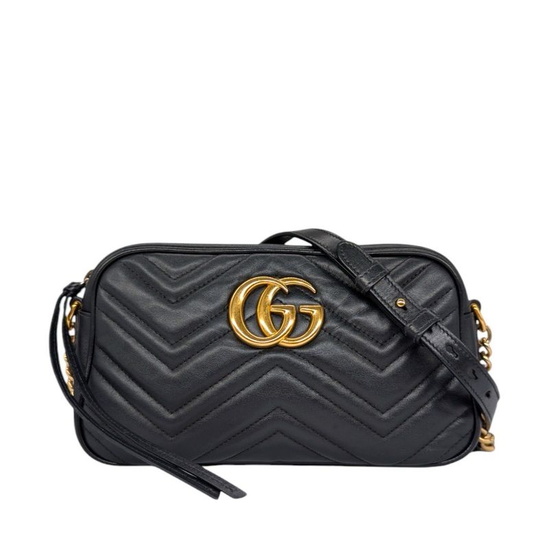 Gucci Calfskin Matelasse Small GG Marmont Chain Shoulder Bag