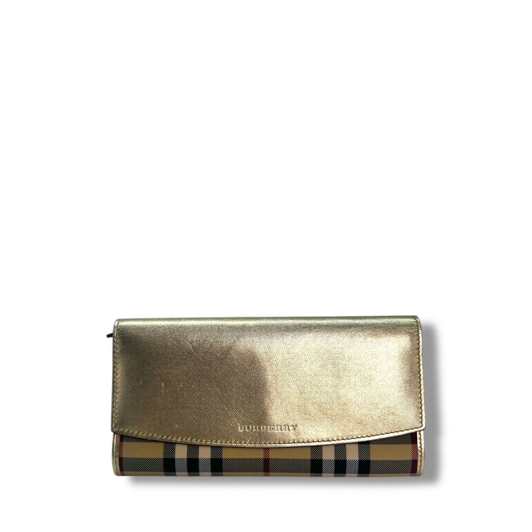 Burberry Nova Check Long Wallet (Gold Flap)