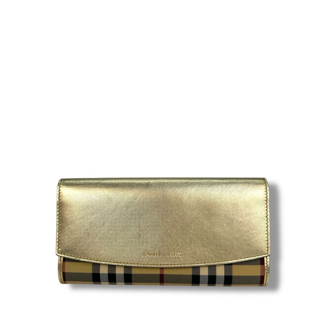 Burberry Nova Check Long Wallet (Gold Flap)