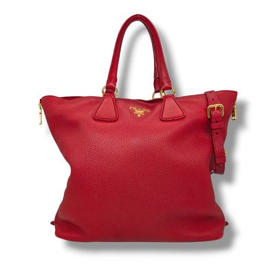 Prada Vitello Daino Large Side Zip Shopper Tote