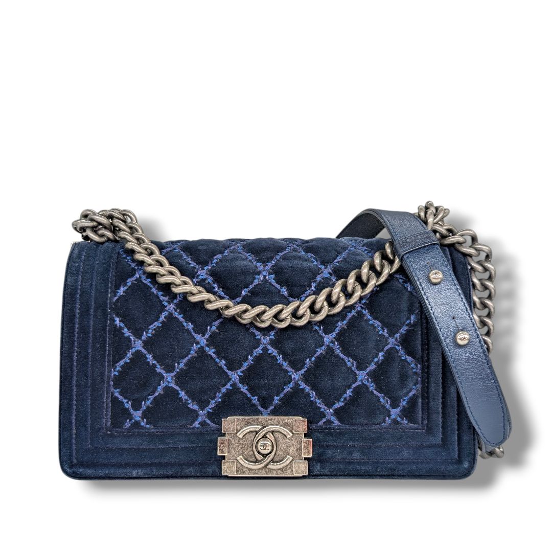 Chanel Velvet Quilted Medium Boy Flap