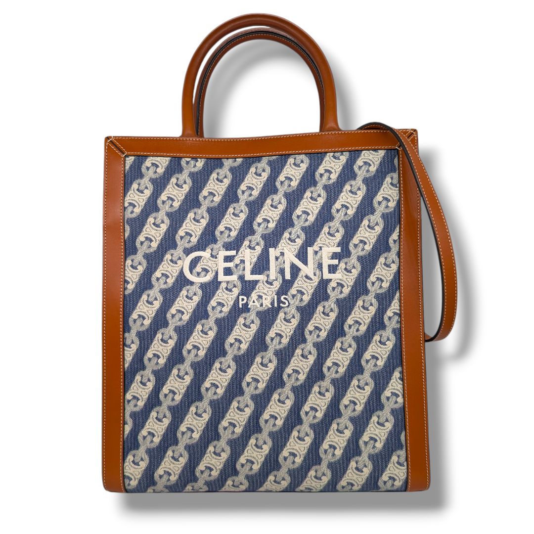 Celine Canvas Calfskin Jacquard Small Vertical Tote